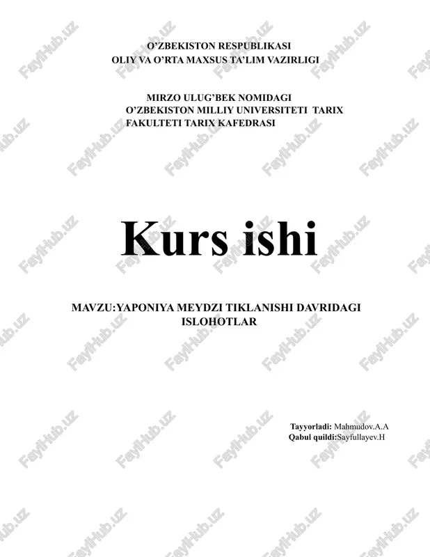 yaponiya meydzi tiklanishi davridagi islohotlar — DOCX