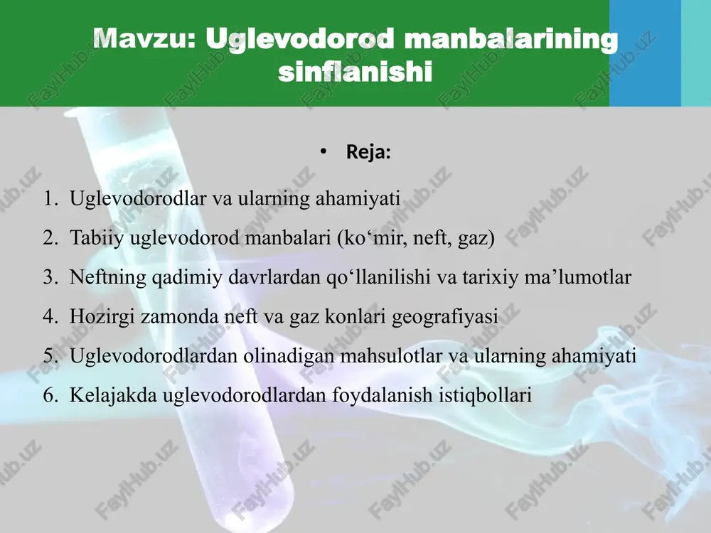 uglevodorod manbalarining sinflanishi — PPTX