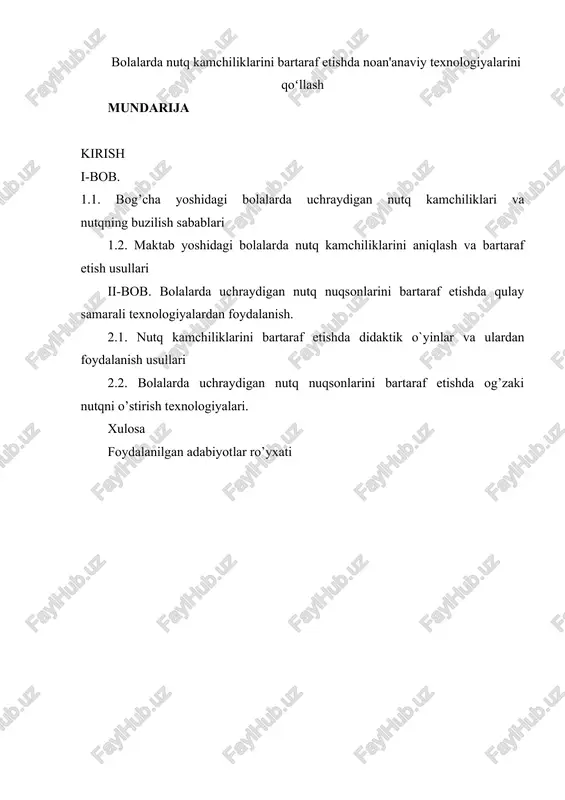 nutq kamchiliklarini bartaraf etishda texnologiyalar — DOCX