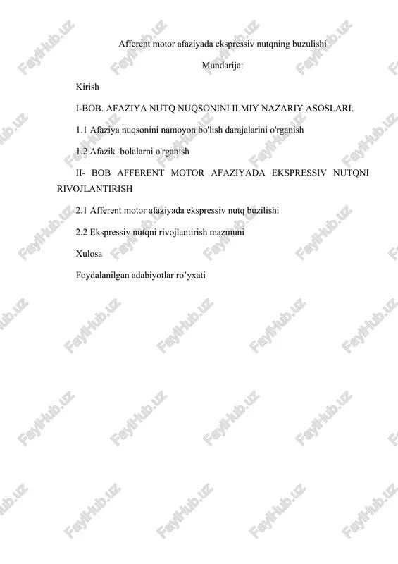 afferent motor afaziyada ekspressiv nutqning buzilishi — DOCX