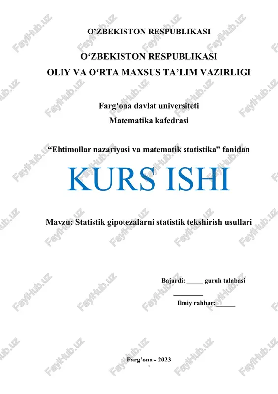 statistik gipotezalarni statistik tekshirish usullari — DOC
