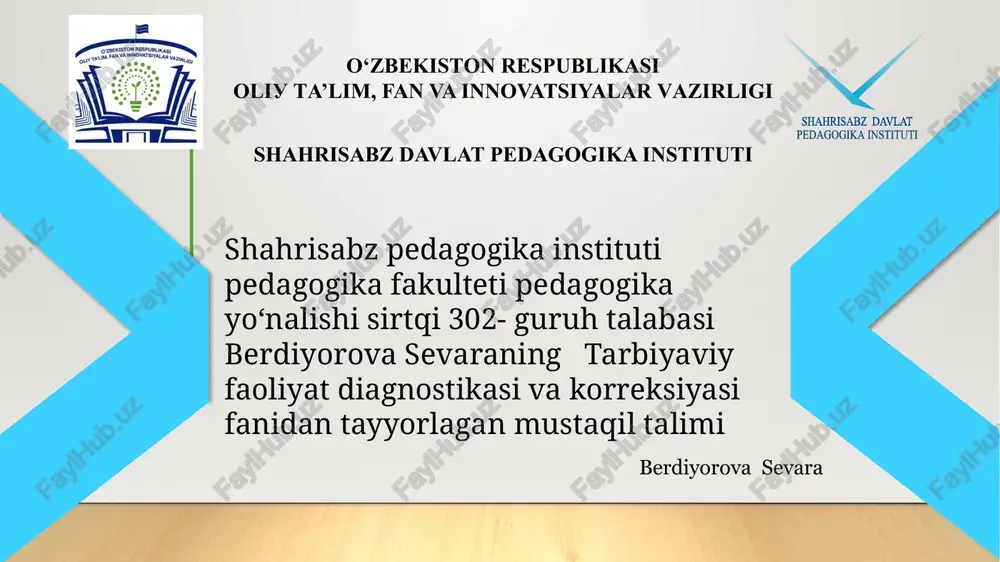 tarbiya diagnostikasining asosiy funksiyasi — PPTX