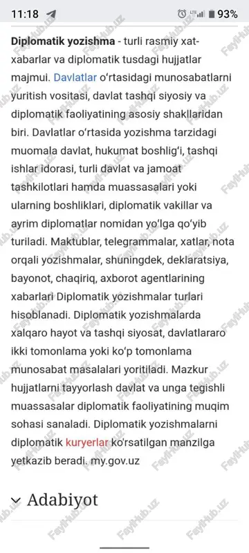 diplomatik yozishmalar mavzusida mustaqil ish — PDF