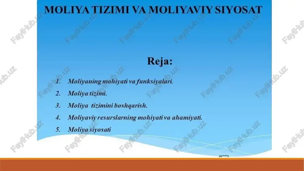 moliya tizimi va moliyaviy sityosat — PPTX
