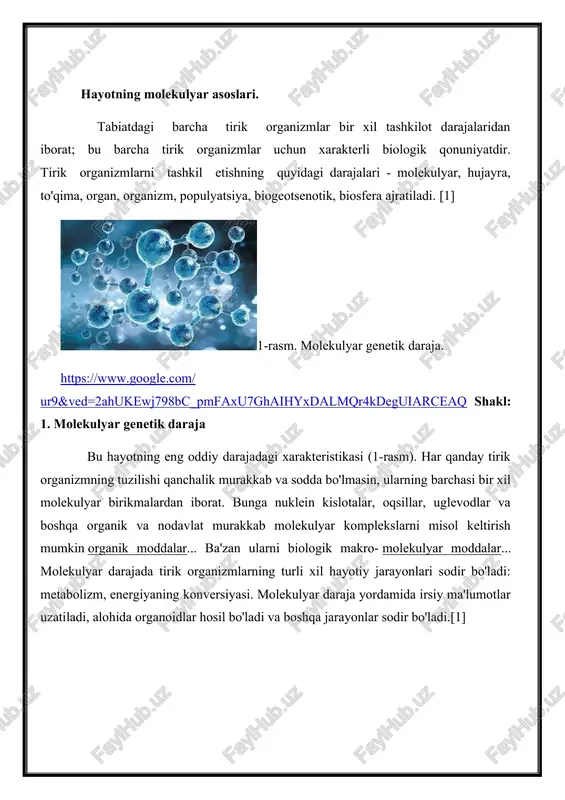 hayotning molekulyar asoslari. — DOC