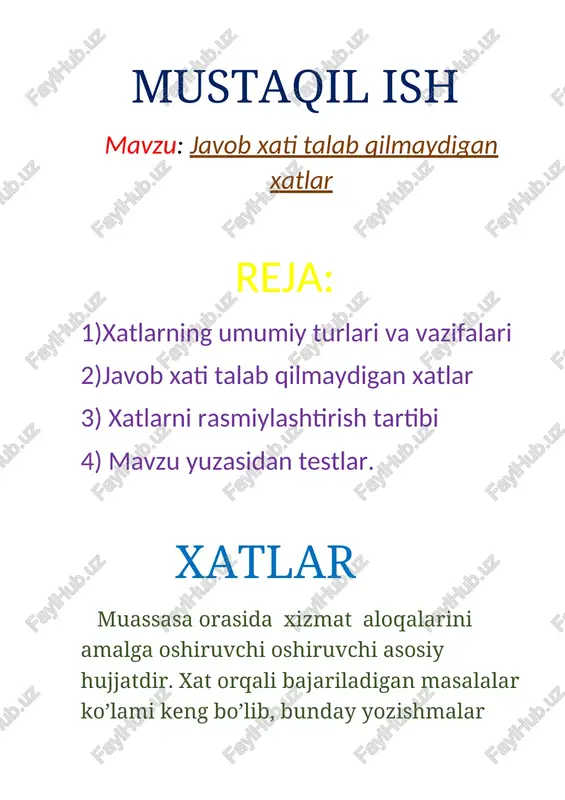 javob xati talab qilmaydigan xatlar — DOCX
