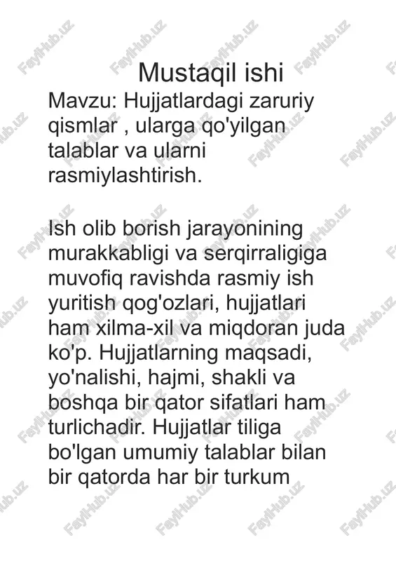 hujjatlardagi zaruriy qismlar va ularga qo'yilgan talablar — DOCX