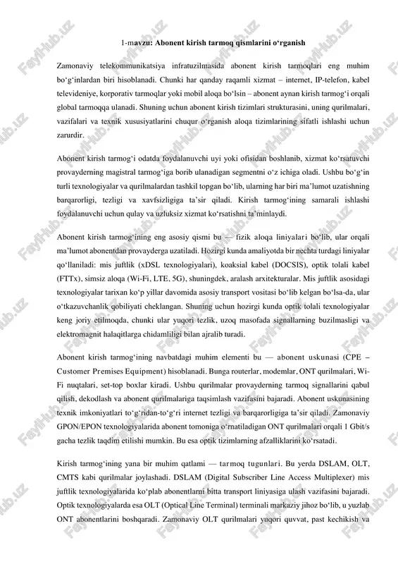 abonent kirish tarmolari — PDF