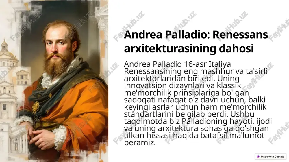 andrea palladio: renessans arxitekturasining dahosi — PPTX