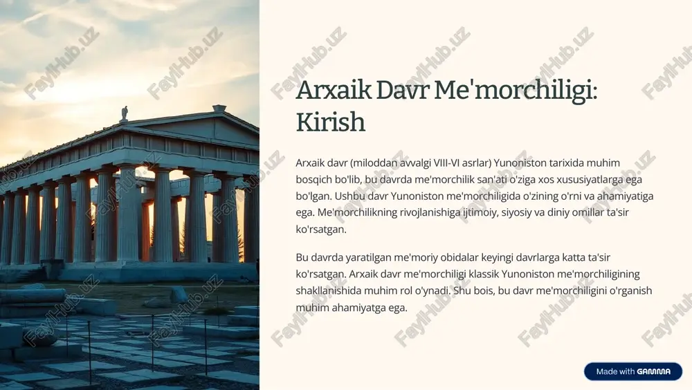 arxaik davr me'morchiligining asosiy xususiyatlari — PDF