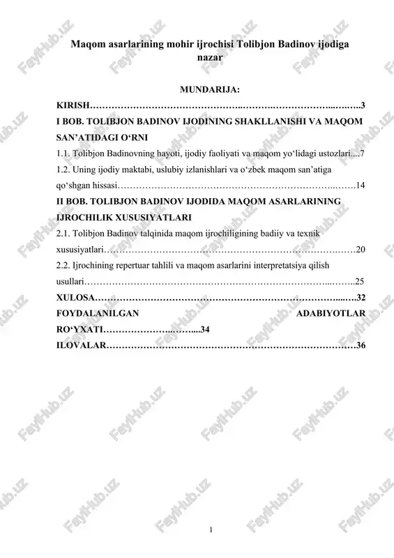 maqom asarlarining mohir ijrochisi tolibjon badinov ijodiga nazar — DOCX