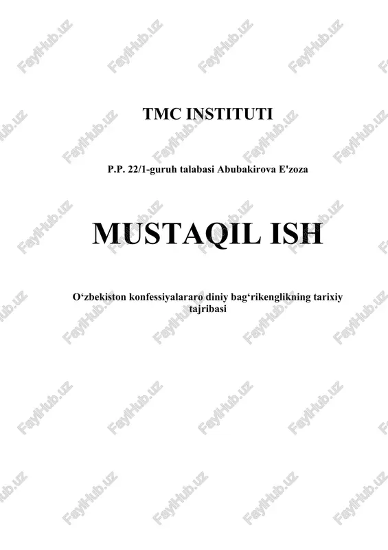 o‘zbekiston konfessiyalararo diniy bag‘rikenglikning tarixiy tajribasi — DOCX