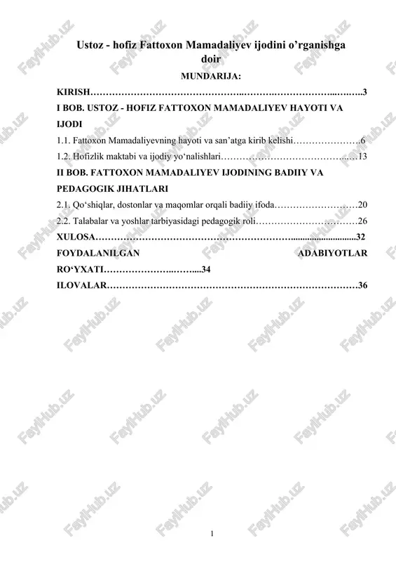 ustoz - hofiz fattoxon mamadaliyev ijodini o’rganishga doir — DOCX
