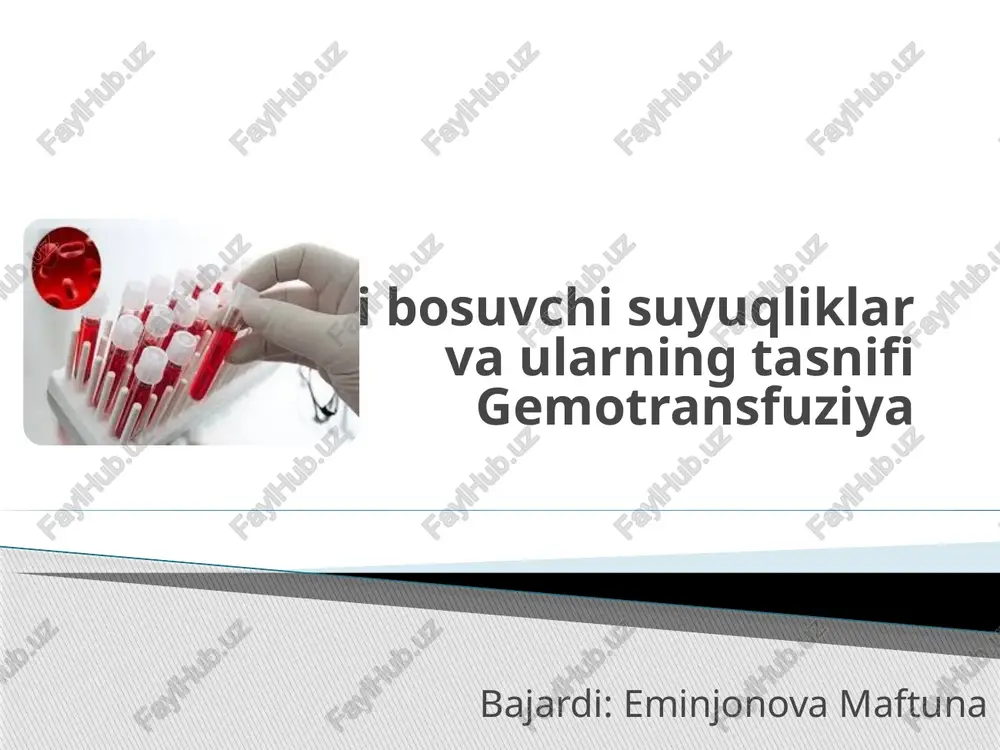 qono'rnini bosuvchi suyuqliklar va ularning tasnifi gemotransfuziya — PPTX