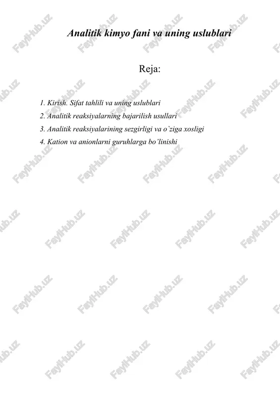 analitik kimyo fani va uning uslublari — DOCX