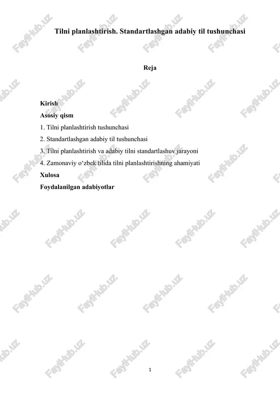 tilni planlashtirish. standartlashgan adabiy til tushunchasi — PDF