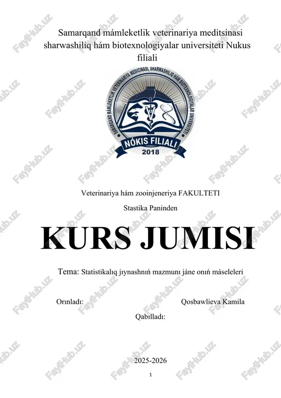 statistik to‘plamning mazmuni va uning masalalari — DOCX
