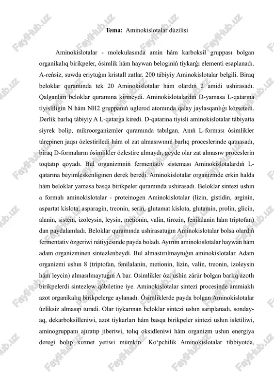 aminokislotalar dúzilisi — DOCX