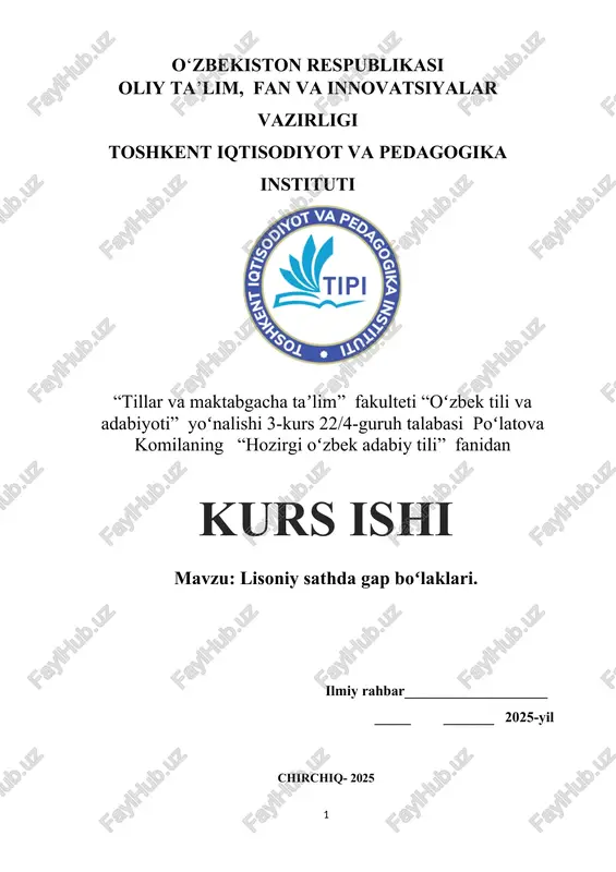 lisoniy sathda gap boʻlaklari — DOCX