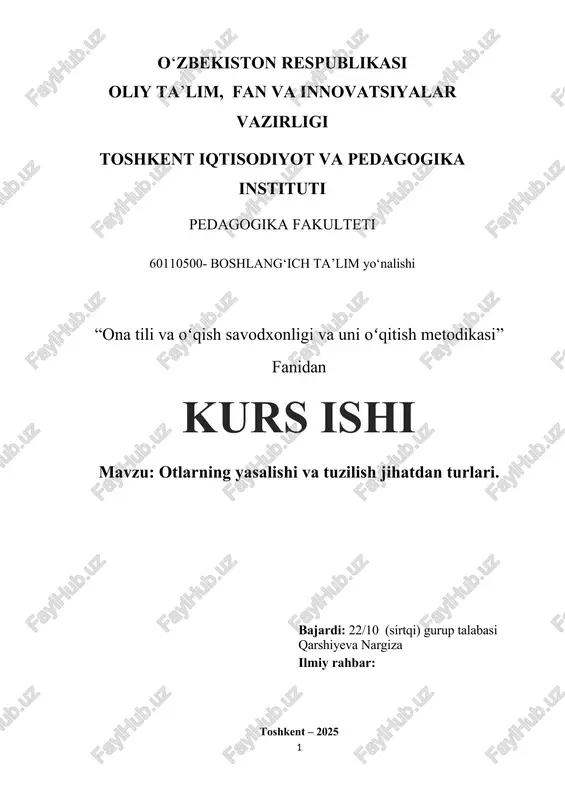 "ona tili va oʻqish savodxonligi va uni oʻqitish metodikasi" — DOCX