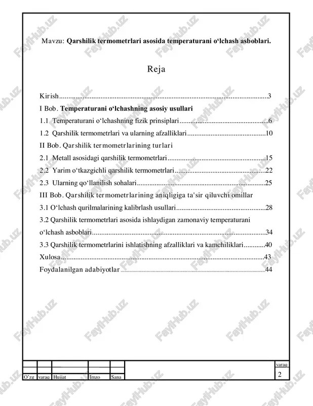 qarshilik termometrlari asosida temperaturani o‘lchash asboblari — PDF