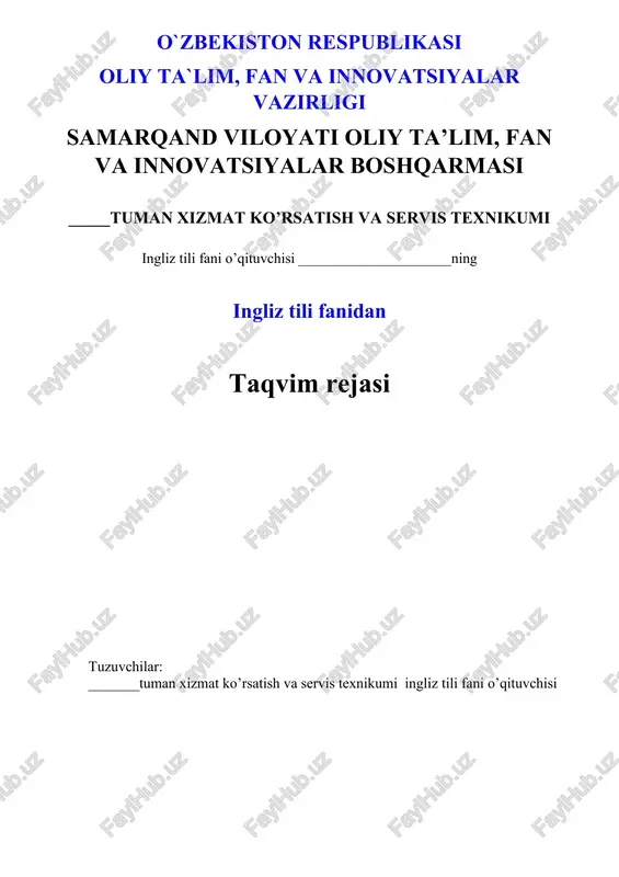 texnikum kollej ingliz tili yillik ishchi dastur — DOCX