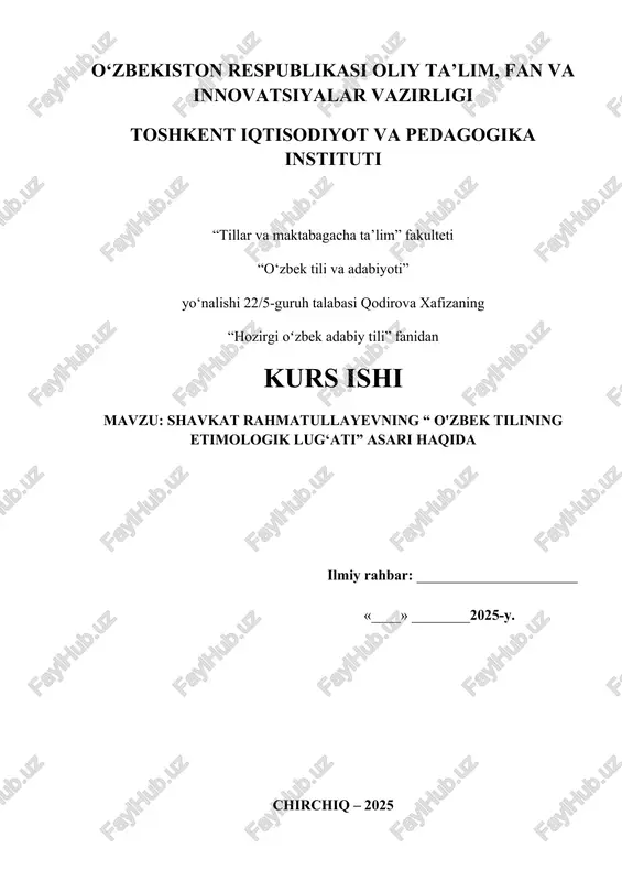 o'zbek tilining etimologik lug'ati asari — DOCX