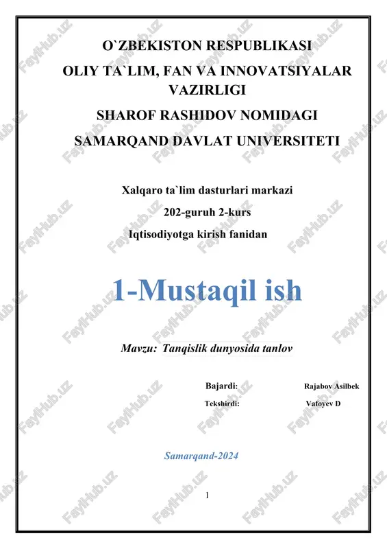 tanqislik dunyosida tanlov — DOCX