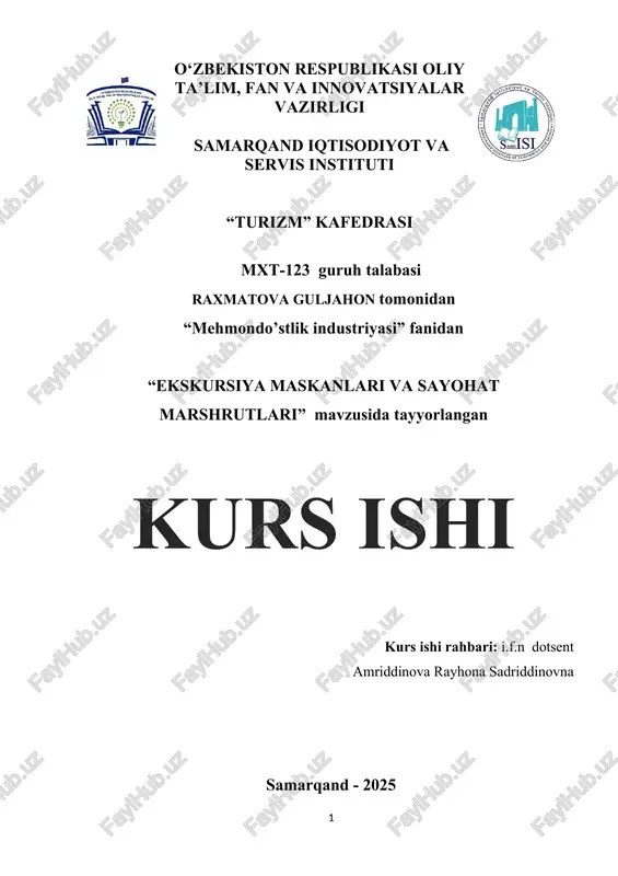 ekskursiya maskanlari va sayohat marshrutlari — DOCX