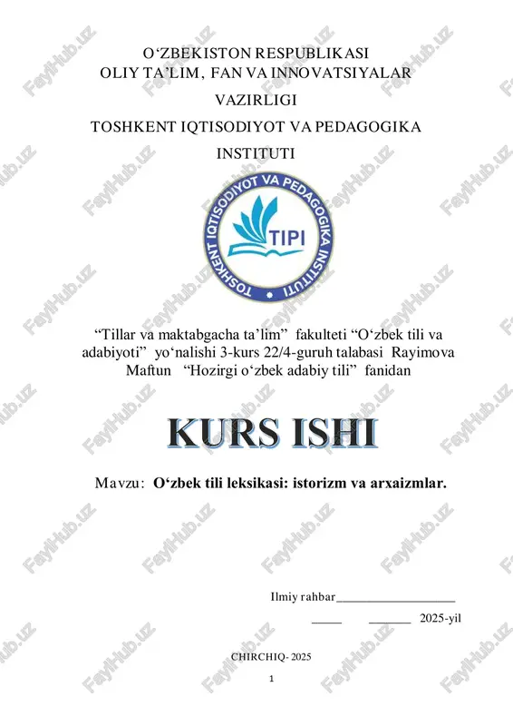 o‘zbek tili leksikasi: istorizm va arxaizmlar — PDF