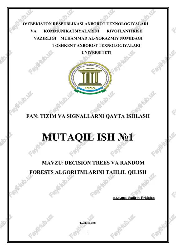 decision trees va random forests algoritmlarini tahlil qilish — DOCX
