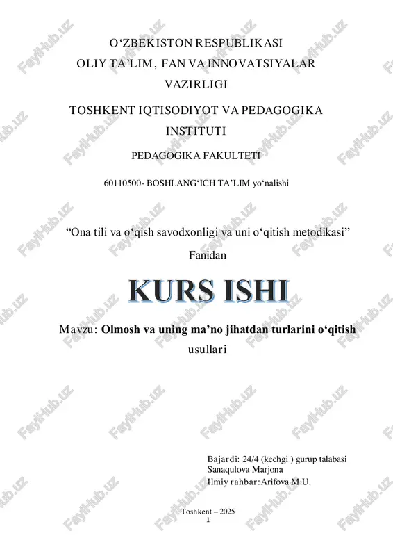olmosh va uning ma’no jihatdan turlarini o‘qitish usullari — PDF