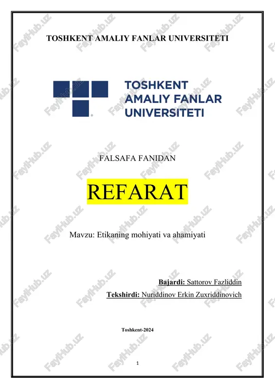 etikaning mohiyati va ahamiyati — DOCX