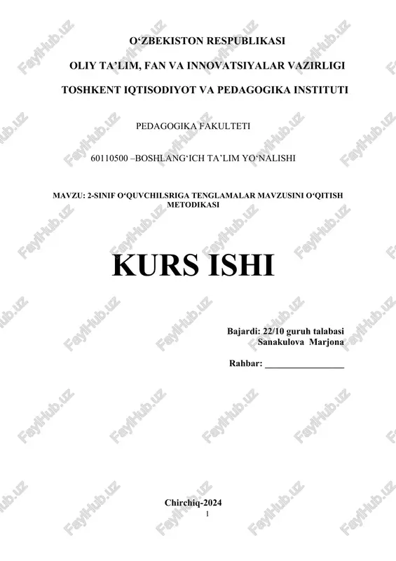 sinif oʻquvchilsriga tenglamalar mavzusini oʻqitish metodikasi — DOCX