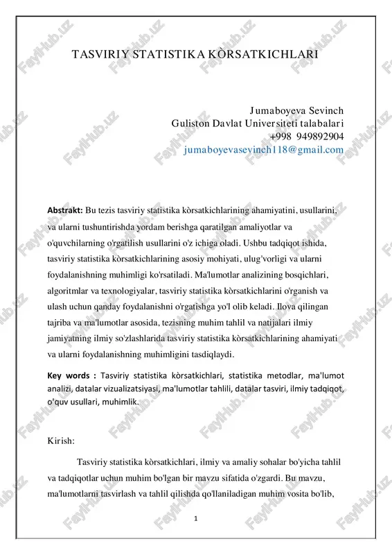 tasviriy statistika kòrsatkichlari — PDF