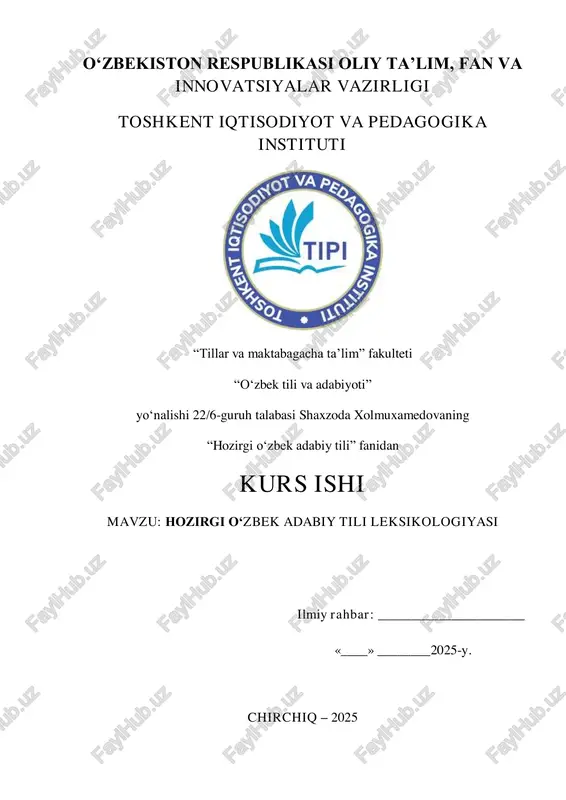 hozirgi o‘zbek adabiy tili leksikologiyasi — PDF