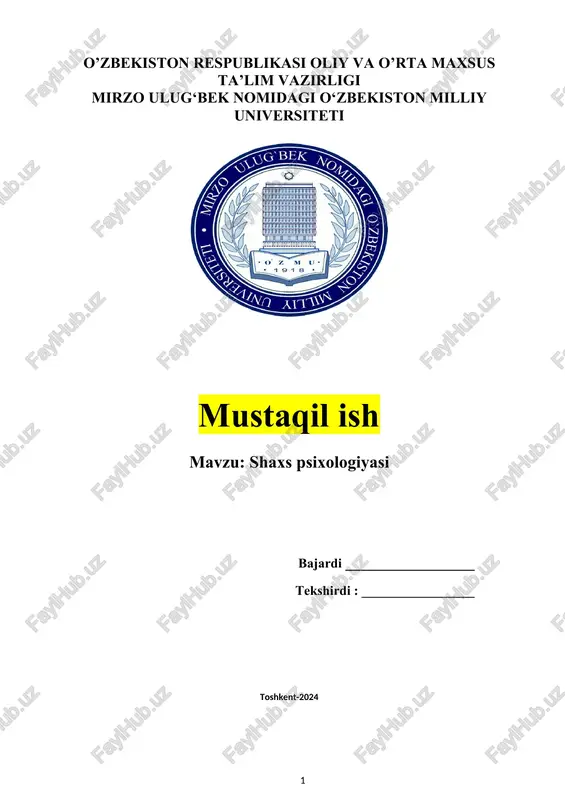 shaxs psixologiyasi — DOCX