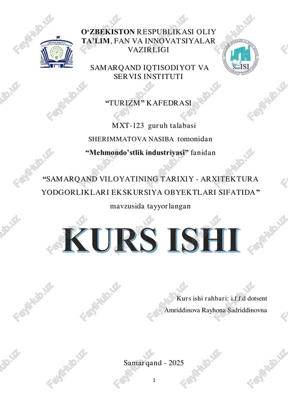 samarqand viloyatining tarixiy - arxitektura yodgorliklari ekskursiya obyektlari sifatida — PDF