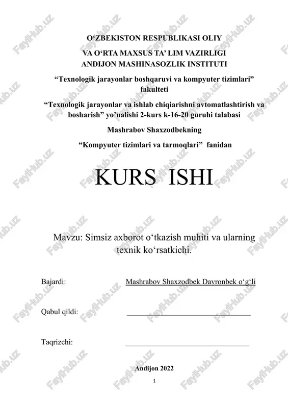 simsiz axborot o‘tkazish muhiti va ularning texnik ko‘rsatkichi — DOCX