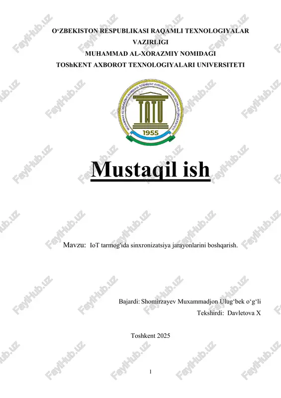 iot tarmog'ida sinxronizatsiya jarayonlarini boshqarish — DOCX