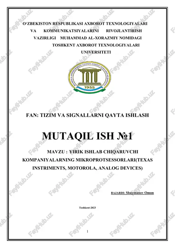 yirik ishlab chiqaruvchi kompaniyalarning mikroprotsessorlari — DOCX