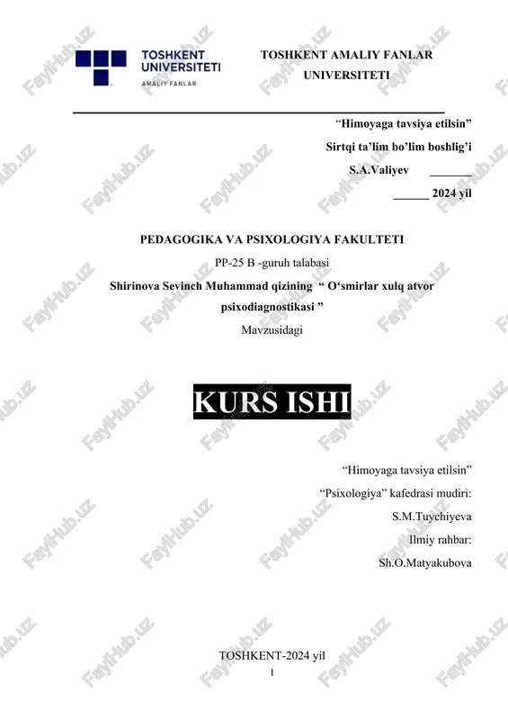 oʻsmirlar xulq-atvor psixodiagnostikasi — DOCX