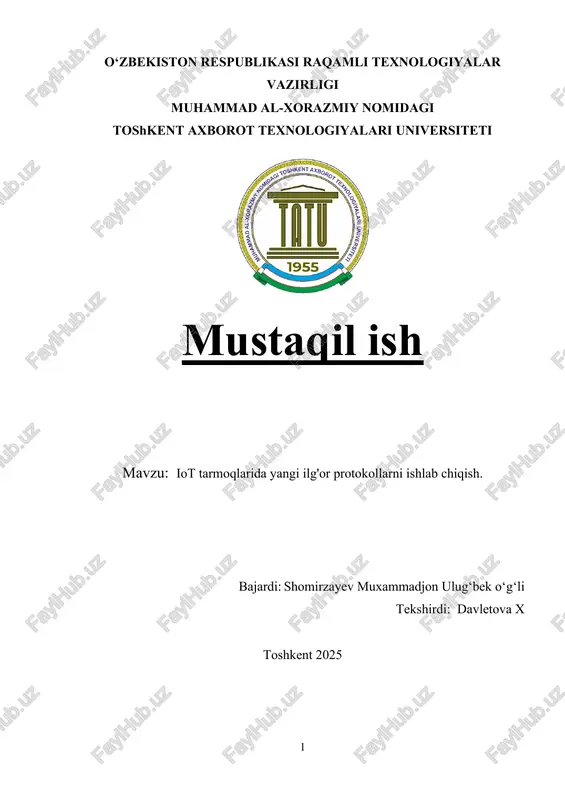 iot tarmoqlarida yangi ilg'or protokollarni ishlab chiqish — DOCX