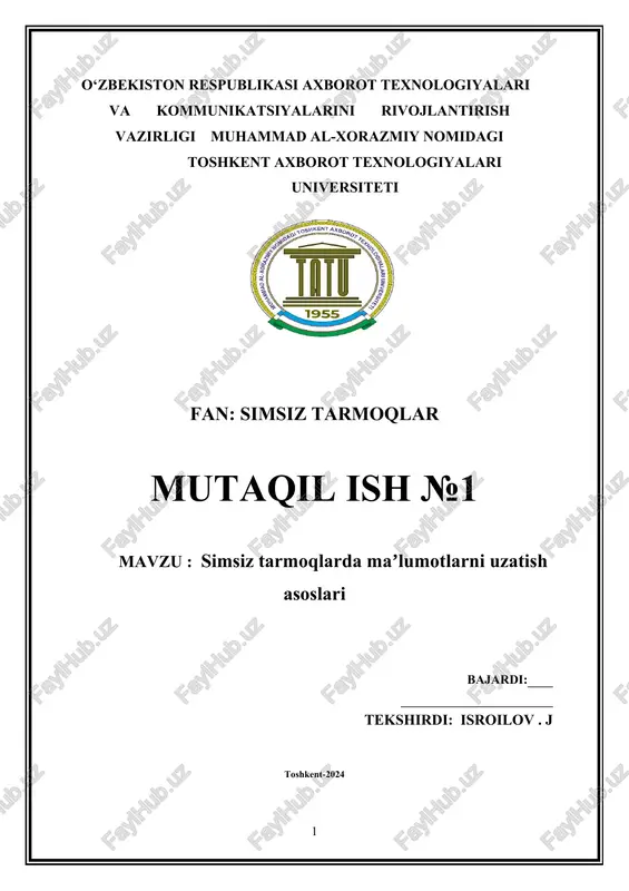 simsiz tarmoqlarda maʼlumotlarni uzatish asoslari — DOCX
