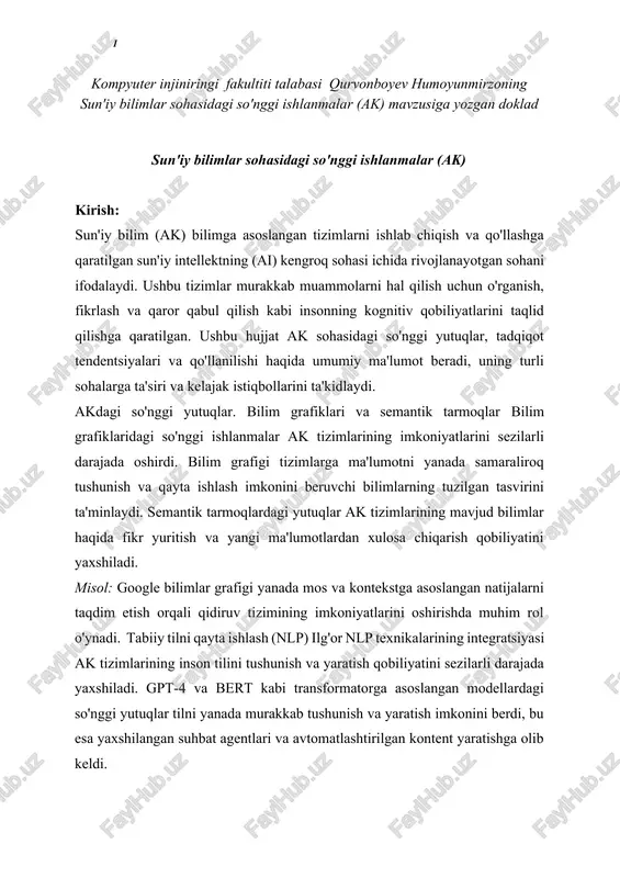 sun'iy bilimlar sohasidagi so'nggi ishlanmalar (ak) — DOCX