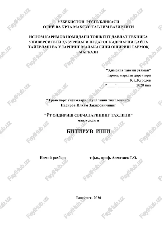 o't oldirish svechalarining taxlili — DOC