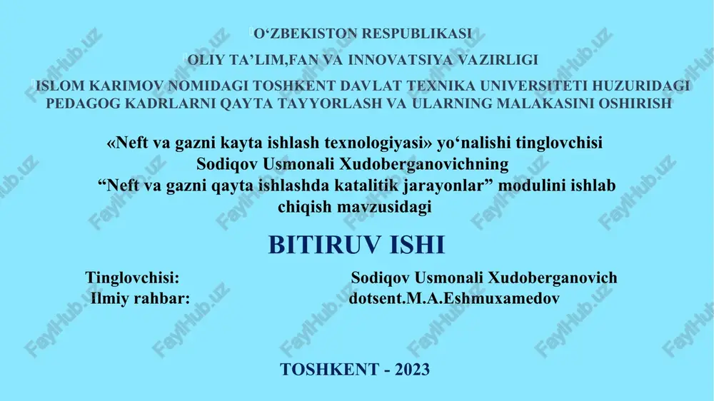 neft va gazni qayta ishlashda katalitik jarayonlar — PPT