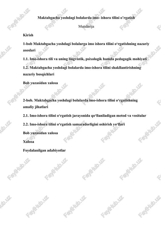maktabgacha yoshdagi bolalarda imo- ishora tilini o’rgatish — DOCX