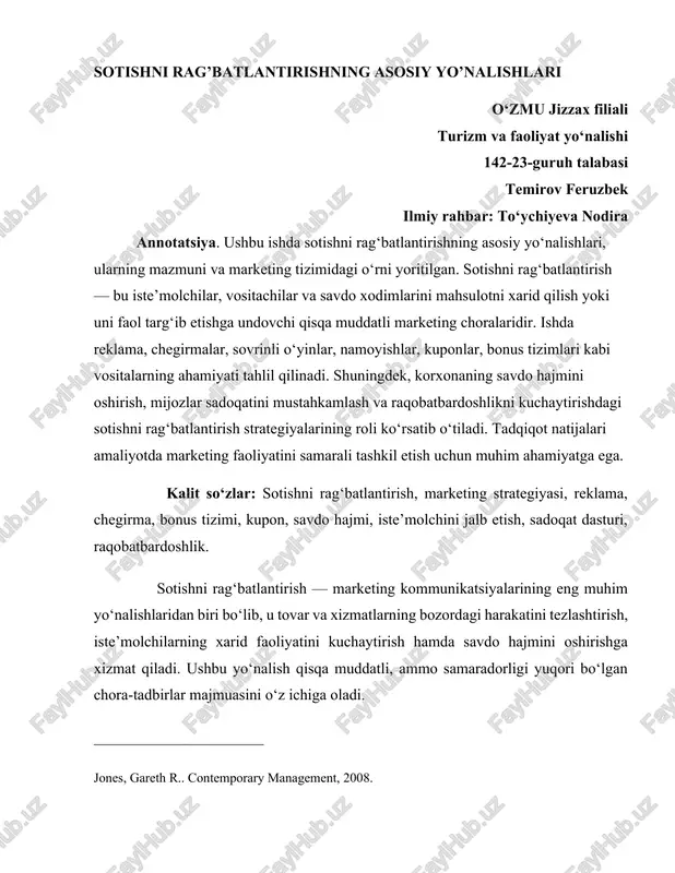 sotishni rag‘batlantirishning asosiy yo‘nalishlari — DOCX