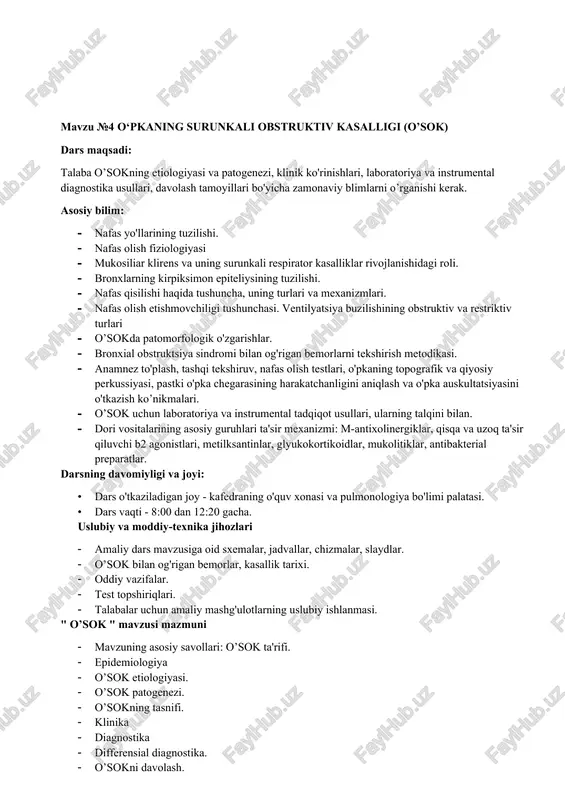 o‘pkaning surunkali obstruktiv kasalligi (o’sok) — DOCX
